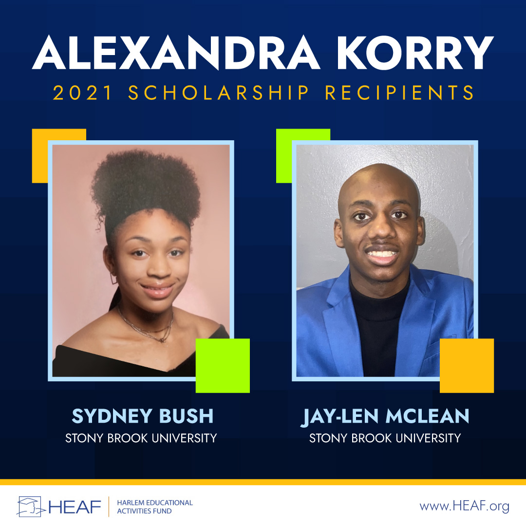 2021 Alexandra Korry Scholarship Recipients: Sydney Bush, Stony Brook University and Jay-Len McLean, Stony Brook University